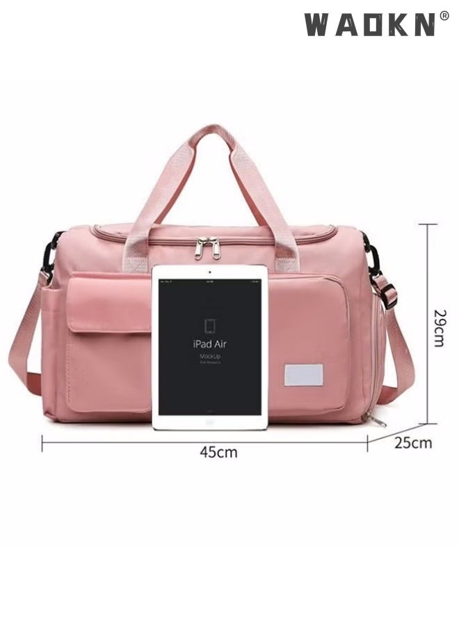 WAOKN Large Capacity Gym Sacks Waterproof Duffel Bag Gym Duffle Bag, Sports Gym Bag Sports Gym Bag for Men and Women Travel Duffel Bag with Wet Pocket and Shoes Compartment Sports Duffel Bag Pink  - Image 4