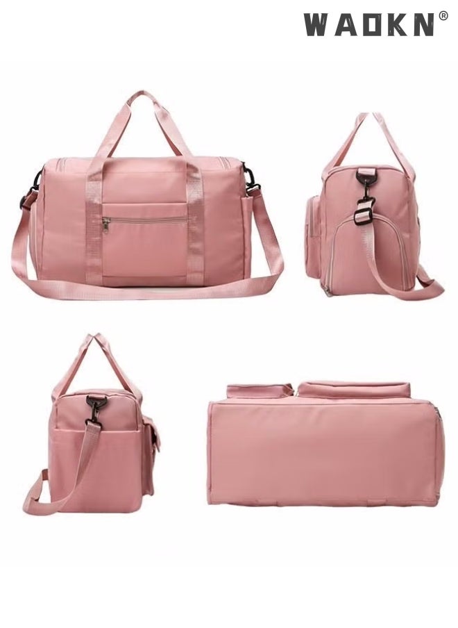 WAOKN Large Capacity Gym Sacks Waterproof Duffel Bag Gym Duffle Bag, Sports Gym Bag Sports Gym Bag for Men and Women Travel Duffel Bag with Wet Pocket and Shoes Compartment Sports Duffel Bag Pink  - Image 3