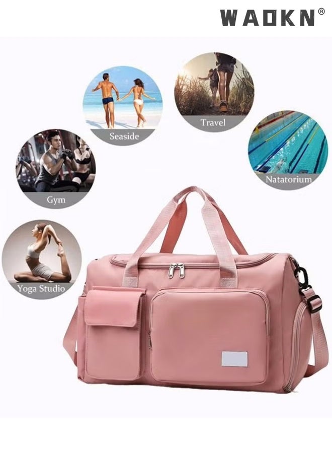 WAOKN Large Capacity Gym Sacks Waterproof Duffel Bag Gym Duffle Bag, Sports Gym Bag Sports Gym Bag for Men and Women Travel Duffel Bag with Wet Pocket and Shoes Compartment Sports Duffel Bag Pink  - Image 2