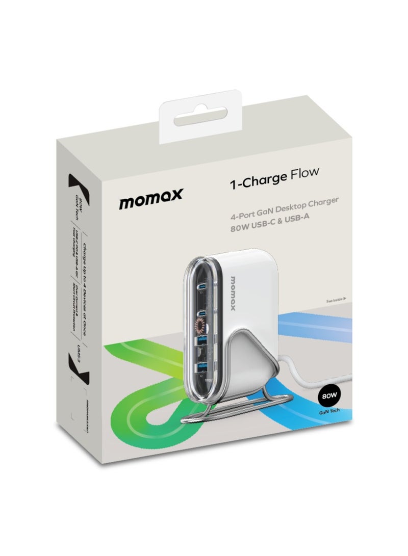 Momax 1-Charge Flow GaN Tech Desktop Charger 4 Ports 80W - White - Image 5