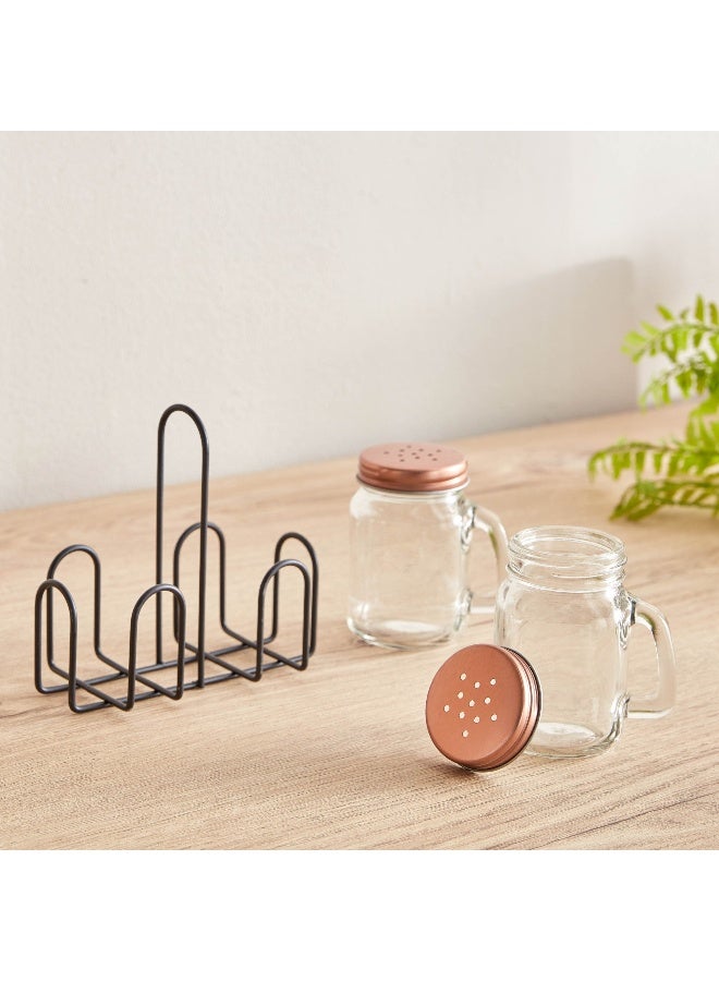 Home Box Essential 3-Piece Glass Mason Jar Set with Stand 13.5 x 12.5 x 6.8 cm - Image 2