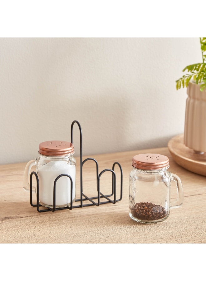 Home Box Essential 3-Piece Glass Mason Jar Set with Stand 13.5 x 12.5 x 6.8 cm - Image 1