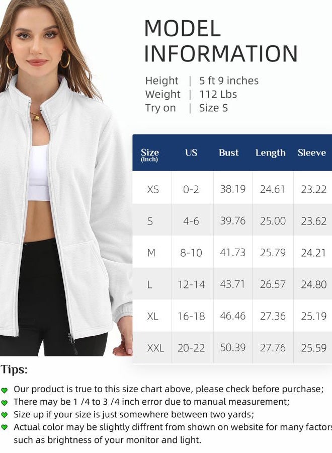 Argstar Women's Fleece Jacket, Lightweight Full Zip Classic Soft Casual Recreation Coat with Zipper Pockets White XL - Image 4