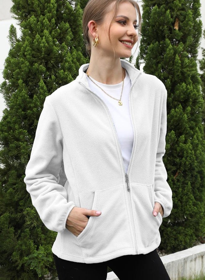 Argstar Women's Fleece Jacket, Lightweight Full Zip Classic Soft Casual Recreation Coat with Zipper Pockets White XL - Image 2