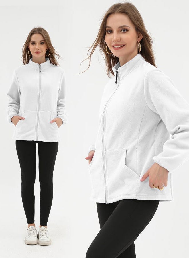 Argstar Women's Fleece Jacket, Lightweight Full Zip Classic Soft Casual Recreation Coat with Zipper Pockets White XL - Image 5