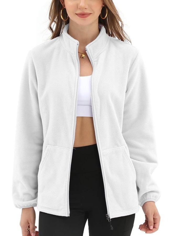 Argstar Women's Fleece Jacket, Lightweight Full Zip Classic Soft Casual Recreation Coat with Zipper Pockets White XL - Image 1