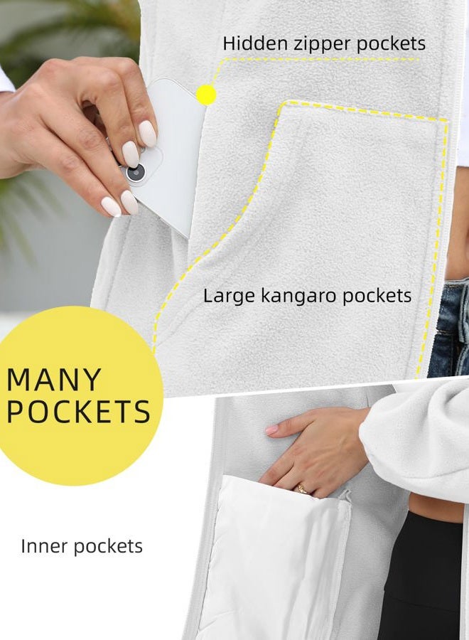 Argstar Women's Fleece Jacket, Lightweight Full Zip Classic Soft Casual Recreation Coat with Zipper Pockets White XL - Image 3