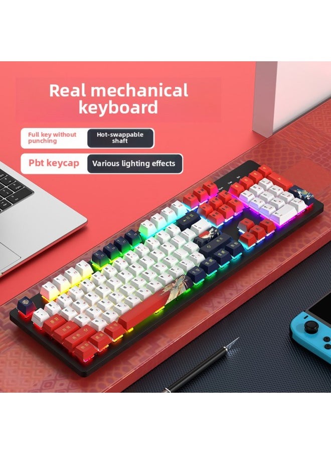 Generic - Note-taking Game Black Tea Customized Wired Computer Mechanical Keyboard E-sports Girls' Office PBT Shaft Black Desktop-Color:Peach Shaft (linear Shaft - Silent) - White Background - Gundam Pbt - Image 1