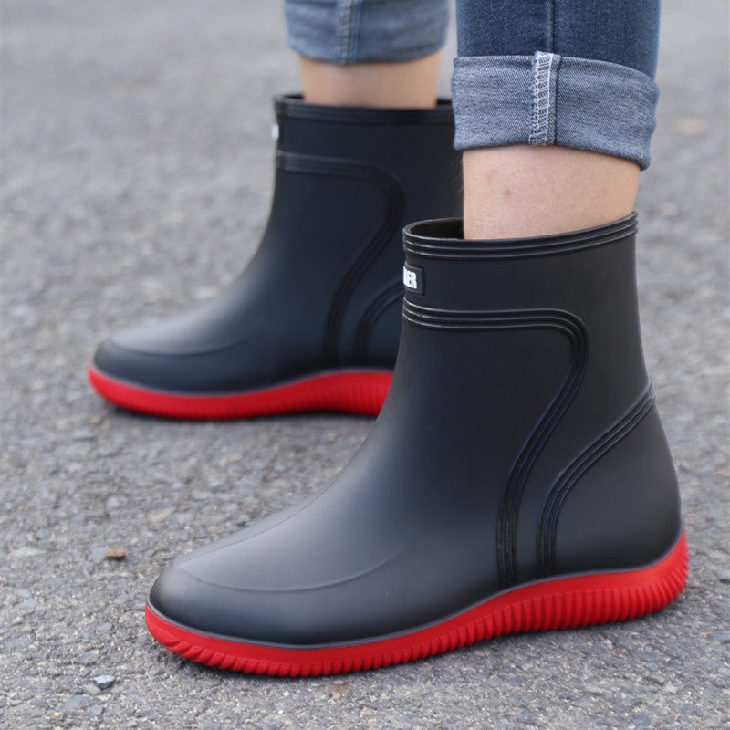 High-End Rain Boots Men'S And Women'S New Closed Rain-Proof Waterproof Shoes Short Mid-Calf Drawstring Water Boots Work Rubber Shoes Non-Slip Rain Boots - Image 4