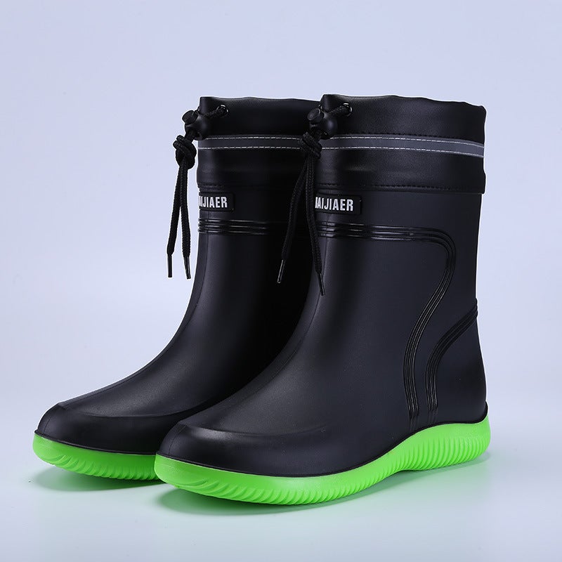High-End Rain Boots Men'S And Women'S New Closed Rain-Proof Waterproof Shoes Short Mid-Calf Drawstring Water Boots Work Rubber Shoes Non-Slip Rain Boots - Image 1