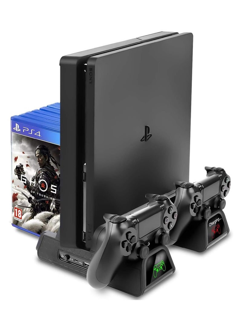 دوبي حامل بلاي ستيشن 4، محطة مروحة تبريد لبلاي ستيشن 4/بيس 4 سليم/بيس 4 برو، ملحقات بلاي ستيشن 4 - مروحة تبريد، مصباح LED RGB، حامل سماعة رأس، 12 فتحة ألعاب لبلاي ستيشن 4 - Image 2