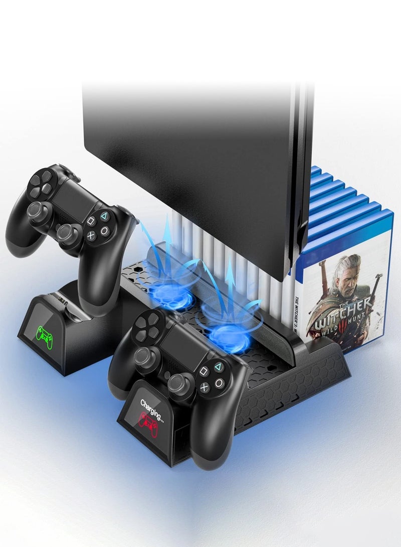 دوبي حامل بلاي ستيشن 4، محطة مروحة تبريد لبلاي ستيشن 4/بيس 4 سليم/بيس 4 برو، ملحقات بلاي ستيشن 4 - مروحة تبريد، مصباح LED RGB، حامل سماعة رأس، 12 فتحة ألعاب لبلاي ستيشن 4 - Image 1