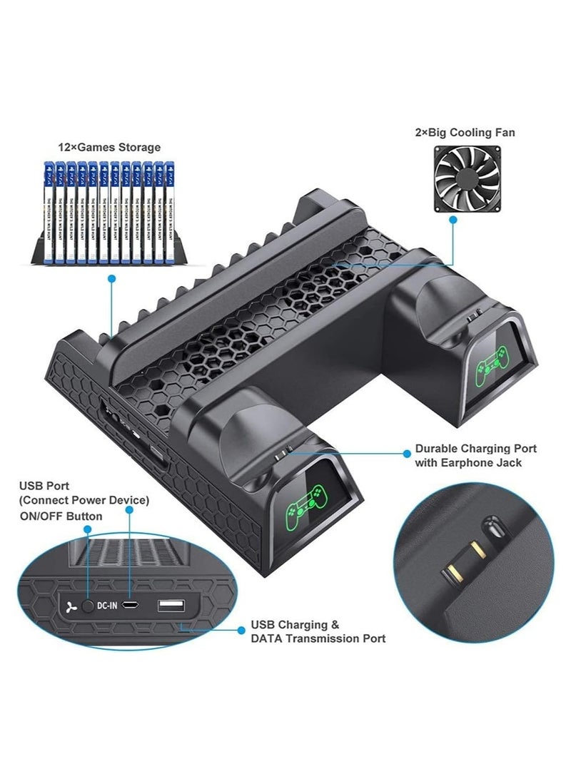 دوبي حامل بلاي ستيشن 4، محطة مروحة تبريد لبلاي ستيشن 4/بيس 4 سليم/بيس 4 برو، ملحقات بلاي ستيشن 4 - مروحة تبريد، مصباح LED RGB، حامل سماعة رأس، 12 فتحة ألعاب لبلاي ستيشن 4 - Image 3