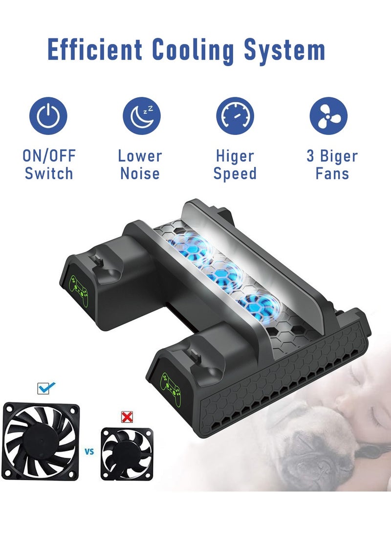 دوبي حامل بلاي ستيشن 4، محطة مروحة تبريد لبلاي ستيشن 4/بيس 4 سليم/بيس 4 برو، ملحقات بلاي ستيشن 4 - مروحة تبريد، مصباح LED RGB، حامل سماعة رأس، 12 فتحة ألعاب لبلاي ستيشن 4 - Image 4