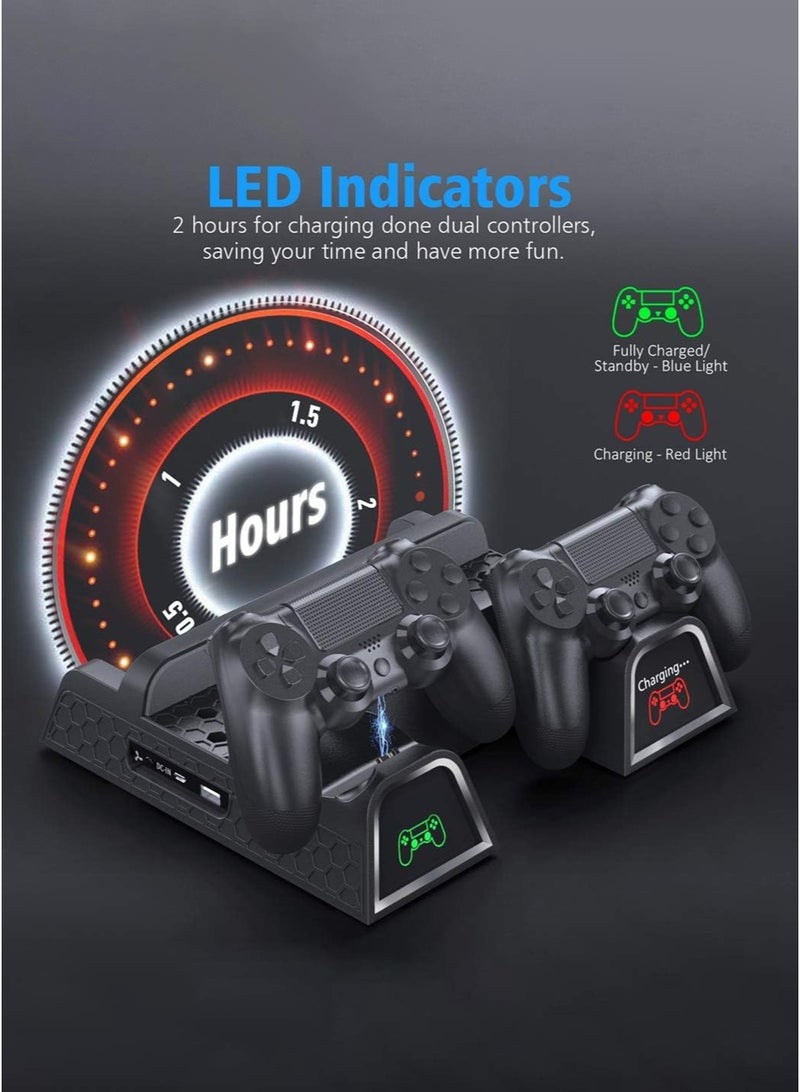 دوبي حامل بلاي ستيشن 4، محطة مروحة تبريد لبلاي ستيشن 4/بيس 4 سليم/بيس 4 برو، ملحقات بلاي ستيشن 4 - مروحة تبريد، مصباح LED RGB، حامل سماعة رأس، 12 فتحة ألعاب لبلاي ستيشن 4 - Image 5