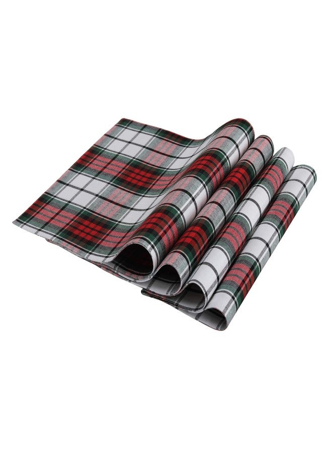 DG Collections مفارش قطنية، طقم من 4 قطع، مفارش مزدوجة الجوانب (13 × 19 بوصة)، بنقشة مربعات حمراء/بيضاء/خضراء - مثالية لعيد الشكر، عيد الميلاد، الربيع، الصيف، العطلات - عيد الميلاد وللاستخدام اليومي - Image 2