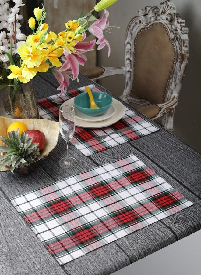DG Collections مفارش قطنية، طقم من 4 قطع، مفارش مزدوجة الجوانب (13 × 19 بوصة)، بنقشة مربعات حمراء/بيضاء/خضراء - مثالية لعيد الشكر، عيد الميلاد، الربيع، الصيف، العطلات - عيد الميلاد وللاستخدام اليومي - Image 1