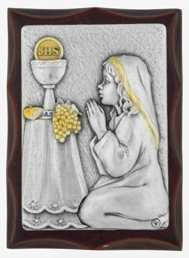 VENERARE Hand-Carved First Communion Keepsake Plaque (Girl) - Image 1