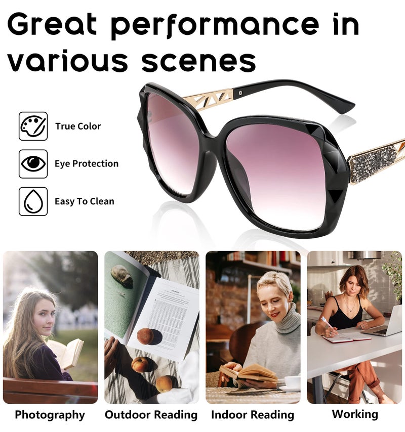 FEISEDY FEISEDY Women Square Reading Sunglasses Sparkling Composite Shiny Frame Sun Reader Glasses B2923  - Image 4