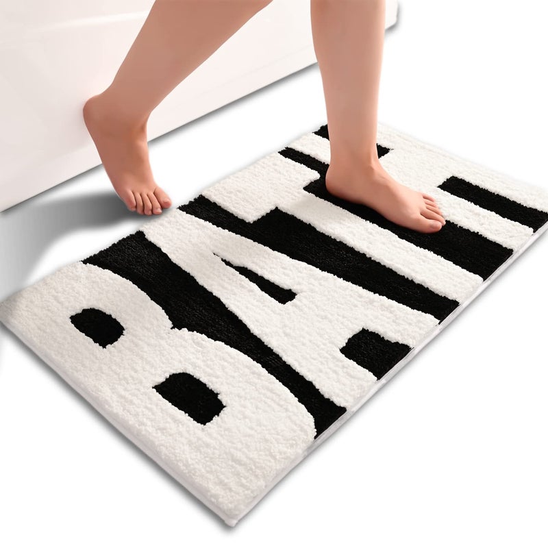Anybar Bathroom Rug Black and White Bath Mats Non Slip Floor Mat, Thick Soft Shaggy Bath Rugs Cute Bathroom Deocr, Super Absorbent Bathmat Machine Washable Carpet for Shower 16 x 24â€˜â€™ - Image 1