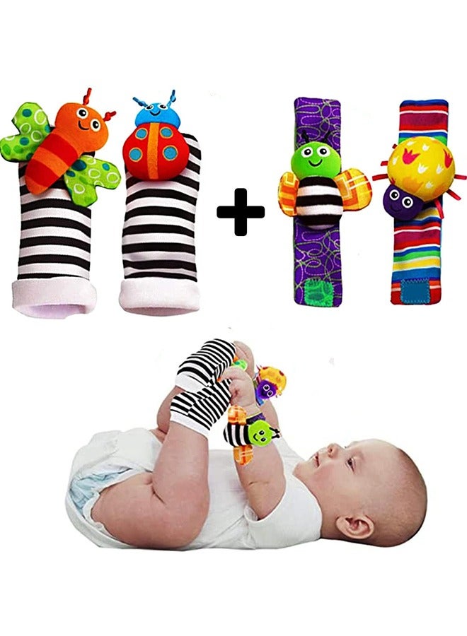 QiaoKai 4-Piece Newborn Baby Soft Rattles Handbells Hand Foot Socks Developmental Kids Toys Gift - Image 1