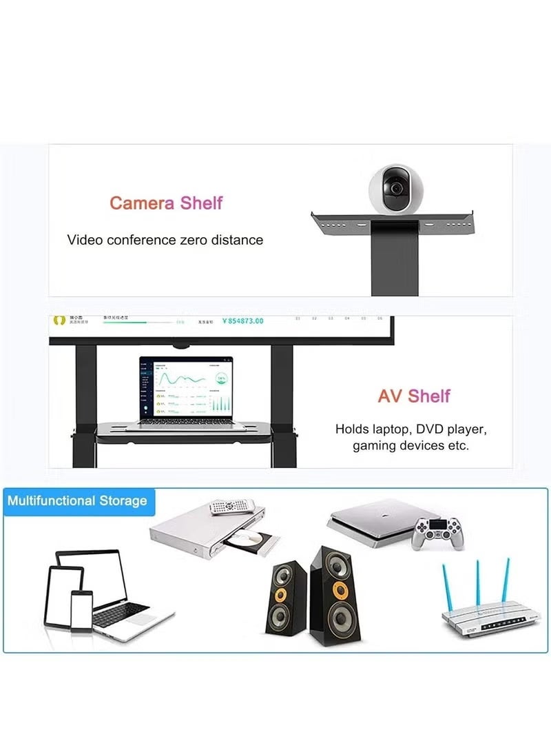 هايكس حامل تلفزيون متحرك – عربة بعجلات لأجهزة تلفزيون LCD/LED مقاس 32-75 بوصة، قابل لتعديل الارتفاع مع رف – أقصى مقاس VESA 600x400 مم - Image 2