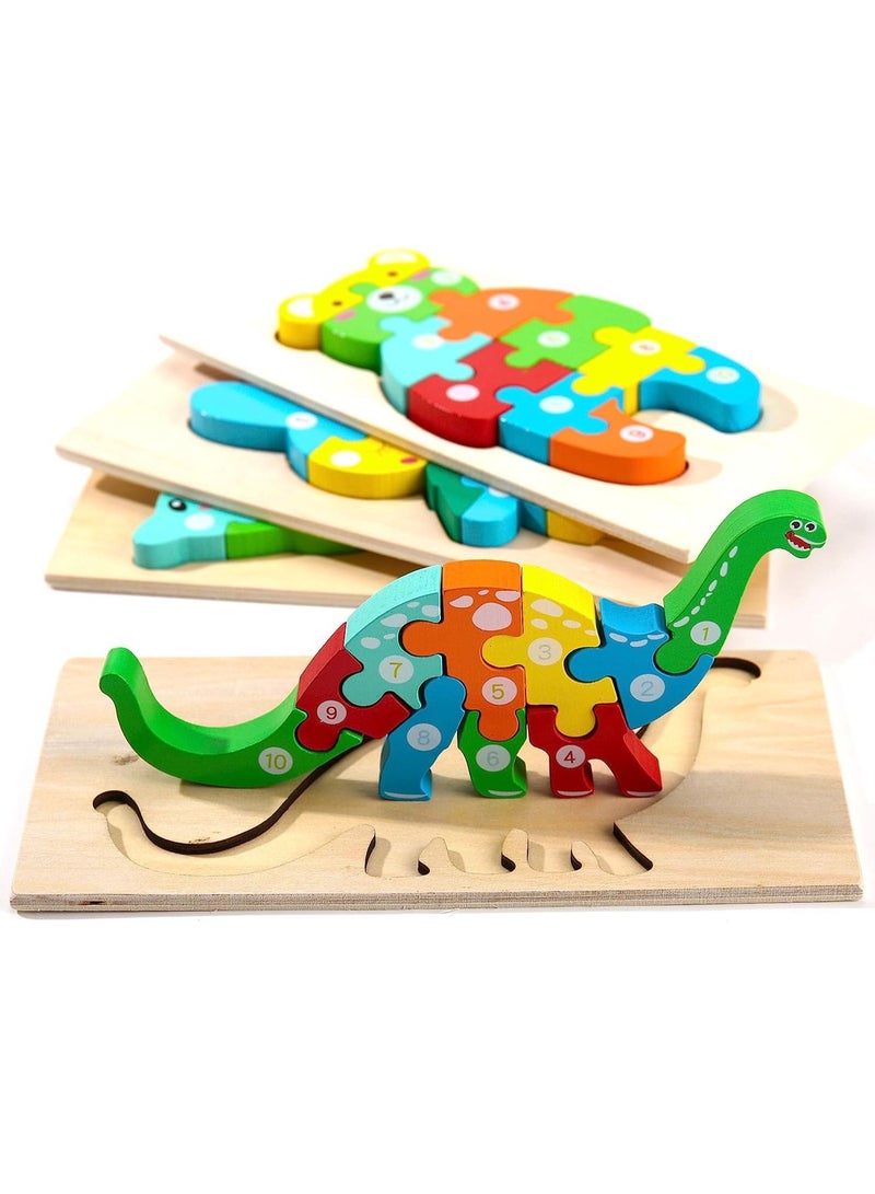 ميكسد ألغاز خشبية للأطفال من سن 3 إلى 5 سنوات، ألعاب مونتيسوري للأطفال من عمر سنتين، ألغاز خشبية للأطفال من عمر سنة فما فوق، عبوة من 4 ألغاز للأطفال الصغار - Image 1