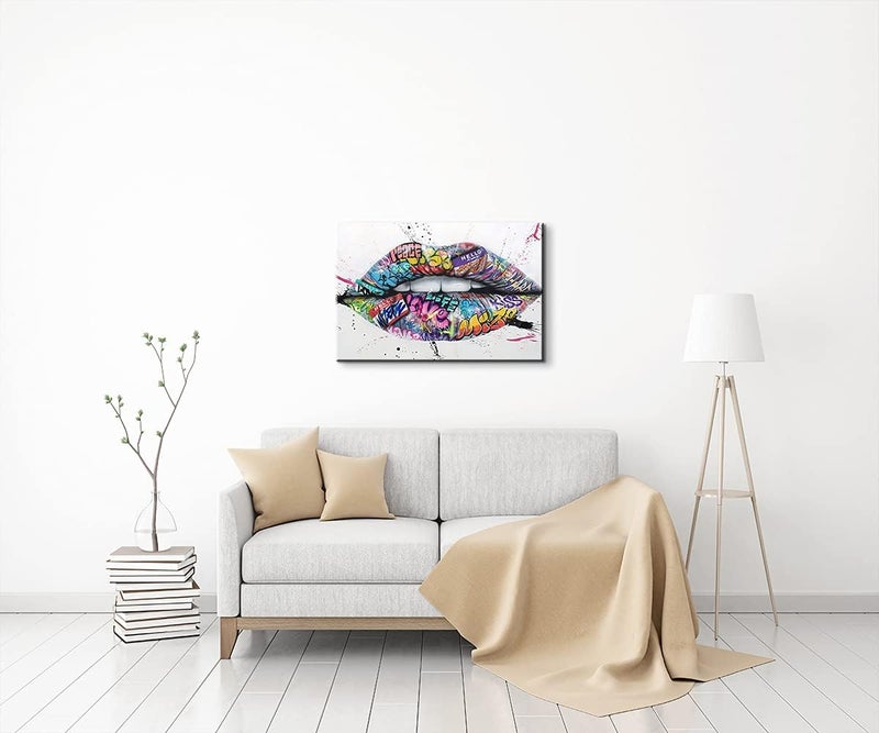 Mistyefly Lip Art Colorful Street Canvas Pop Art - Graffiti Wall Decor (16'' H x 24'' W) for Living Room & Bedroom - Image 5