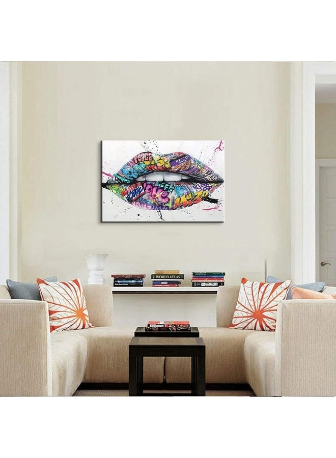 Mistyefly Lip Art Colorful Street Canvas Pop Art - Graffiti Wall Decor (16'' H x 24'' W) for Living Room & Bedroom - Image 4