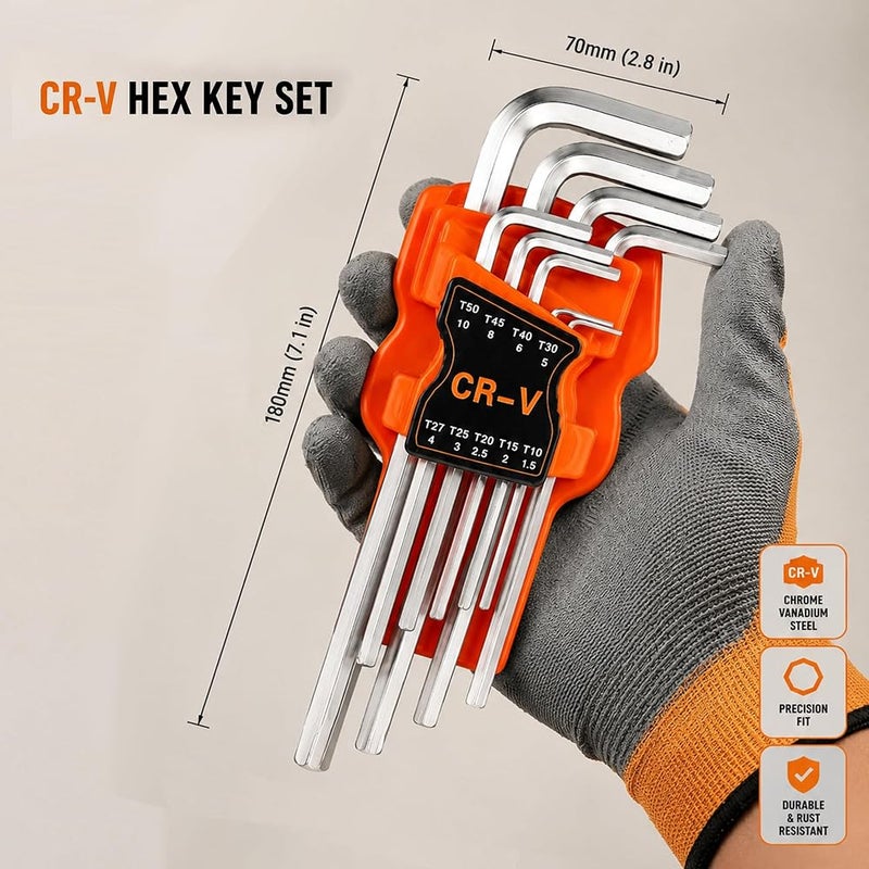 Poaker 9-Piece Allen Wrench Set, Metric Hex Key Set (1.5mm–10mm), Chrome Vanadium Steel (CR-V), L-Shaped Hex Allen Keys, Rust Resistant, High Torque Hand Tool Set for Bicycle, Furniture & Automotive - Image 3