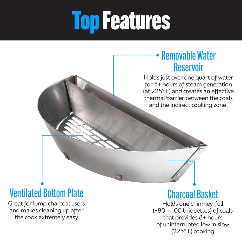 Slow 'N Sear SnS Grills Slow â€˜N Sear Charcoal Inserts for Low â€˜N Slow & High-Heat Cooking - Patented Stainless Steel Accessories for Weber Summit and Similar Kettle Grills - Low Profile 22" - Image 3