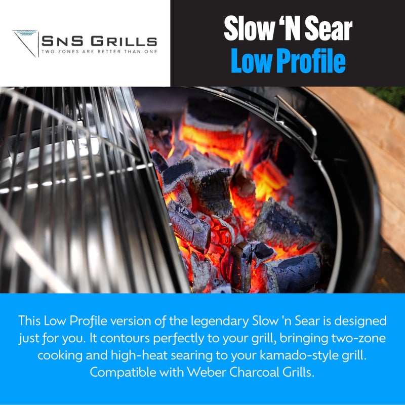 Slow 'N Sear SnS Grills Slow â€˜N Sear Charcoal Inserts for Low â€˜N Slow & High-Heat Cooking - Patented Stainless Steel Accessories for Weber Summit and Similar Kettle Grills - Low Profile 22" - Image 2