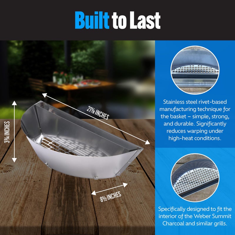 Slow 'N Sear SnS Grills Slow â€˜N Sear Charcoal Inserts for Low â€˜N Slow & High-Heat Cooking - Patented Stainless Steel Accessories for Weber Summit and Similar Kettle Grills - Low Profile 22" - Image 5