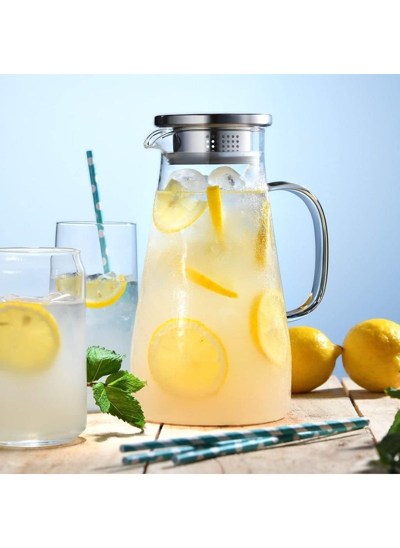 ZIXTERT ZIXTERT Romantic Style Glass Pitcher with Steel Lid and Handle 16 Liter Jug for Hot and Cold Beverages Perfect for Juice Water Milk and More  - Image 2