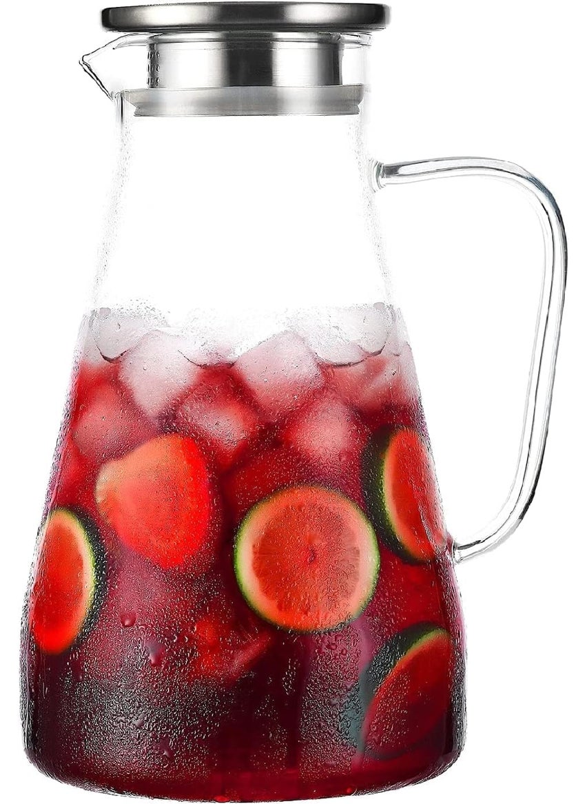 ZIXTERT ZIXTERT Romantic Style Glass Pitcher with Steel Lid and Handle 16 Liter Jug for Hot and Cold Beverages Perfect for Juice Water Milk and More  - Image 1