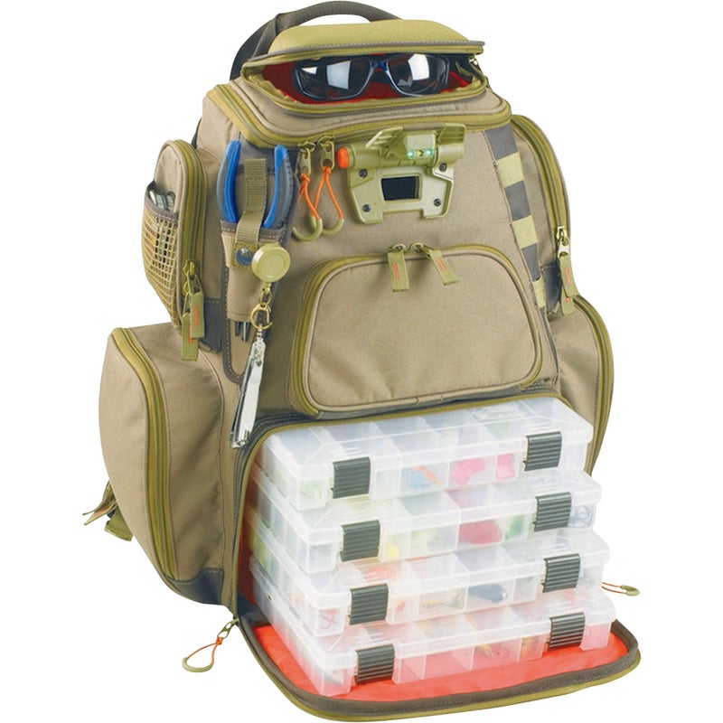 Custom Leathercraft Wild River by CLC WT3604 Tackle Tek Nomad Lighted Backpack Four PT3600 Trays Orange Sand
