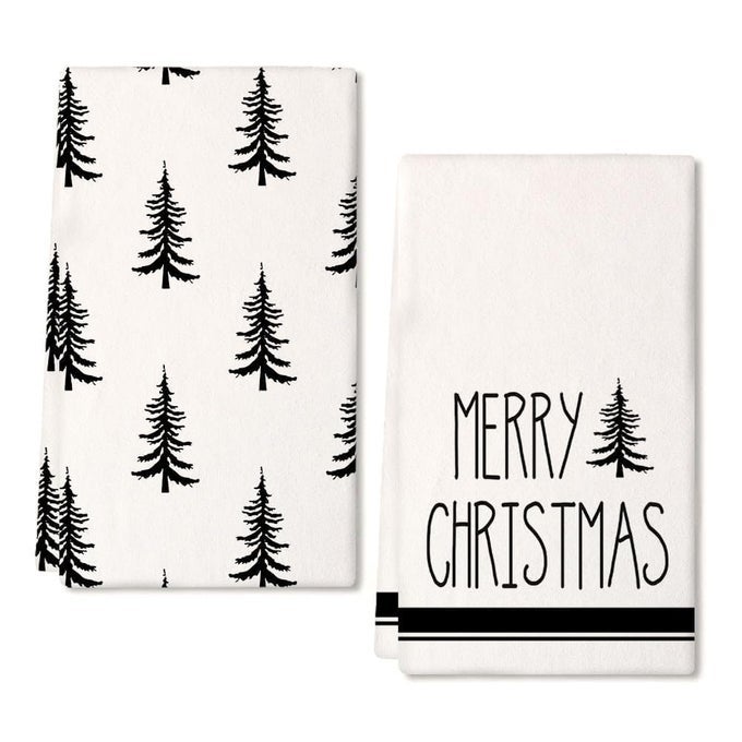 CHRISTMAS KITCHEN TOWELS SET OF 2BLACK XMAS TREE DISH TOWELS 18X26 INCHHOILDAY FARMHOUSE HOME DECORATION AD101