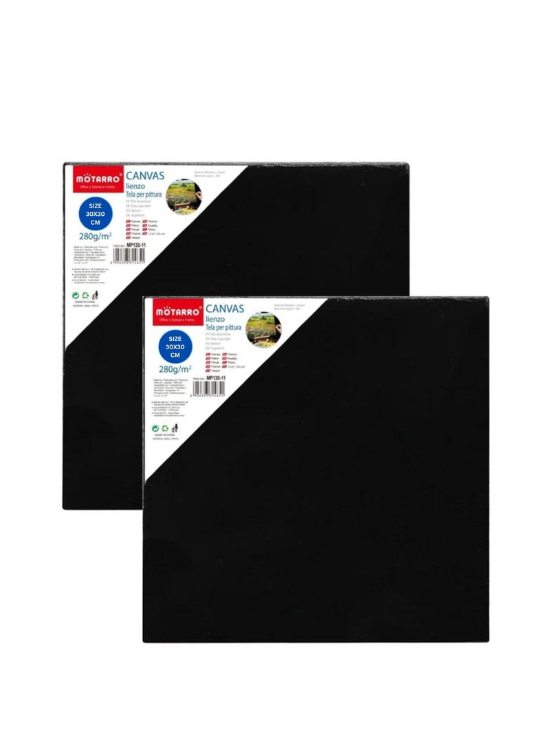 MOTARRO Canvas Black,30X30 CM 100% Cotton Primed Acid-Free Stretched Black canvas for Painting, Art Supplies for Acrylic Pouring, Oil Painting and Watercolor Paints (Pack of 2)  - Image 1