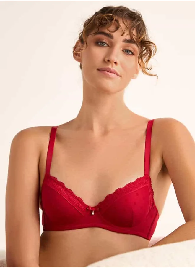 سبلاش فيڤ Lace Textured Balconette Bra with Bow Detail