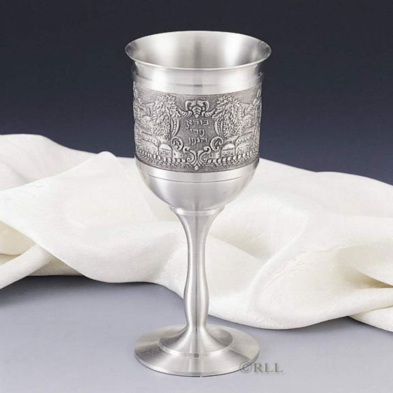 Rite Lite Jerusalem Kiddush Cup With Stem, 6", Silver, for Shabbat- Judaica Shabbos and Holiday Gift - 100% Genuine Pewter - Image 3