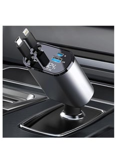 Retractable Car Charger for iPhone with Dual Cables, 4 in 1 USB C Car Charger Adapter with PD 60W Fast Charging Compatible with iPhone 16 15 14 13 12 11 iPad Airpods Samsung Galaxy S25 S24 S23 S22 Xiaomi Huawei
