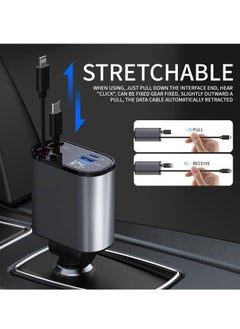 AMBERJACK Retractable Car Charger for iPhone with Dual Cables, 4 in 1 USB C Car Charger Adapter with PD 60W Fast Charging Compatible with iPhone 16 15 14 13 12 11 iPad Airpods Samsung Galaxy S25 S24 S23 S22 Xiaomi Huawei  - Image 3