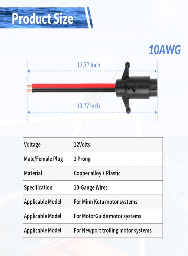 Kicofyee 10 Gauge Trolling Motor Plug 2 Wire 12V-24V Compatible with Minn Kota Marine Boat Waterproof Trolling Motor Quick Connect (Plug-FM10) - Image 2