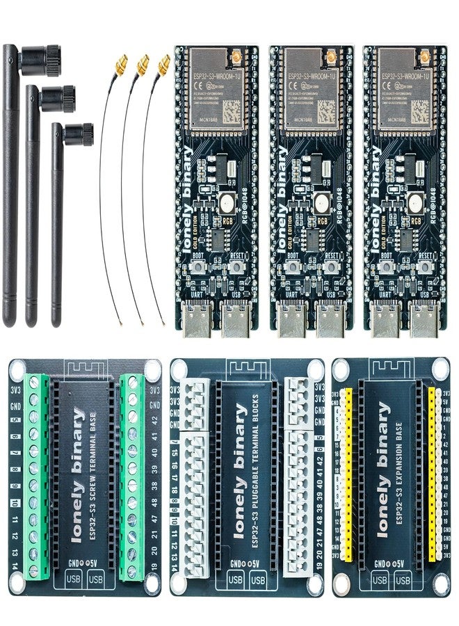 LONELY BINARY لوحة تطوير LONELY BINARY ESP32-S3 إصدار الذهب - 16MB فلاش 8MB PSRAM مزدوج USB-C واي فاي بلوتوث لمشاريع Arduino IoT، MicroPython و ESP-IDF N16R8 (حزمة 3 قطع IPEX جميع الأطراف) - Image 1