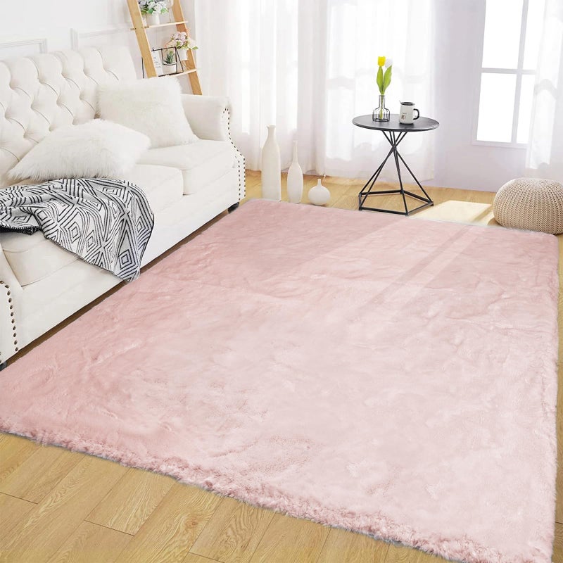 Latepis Pink Rugs for Bedroom Grils 4x6 Washable Fluffy Non-Slip Rug Soft Faux Rabbit Fur Furry Rug for Living Room  Playroom  Nursery and Dorm - Image 1