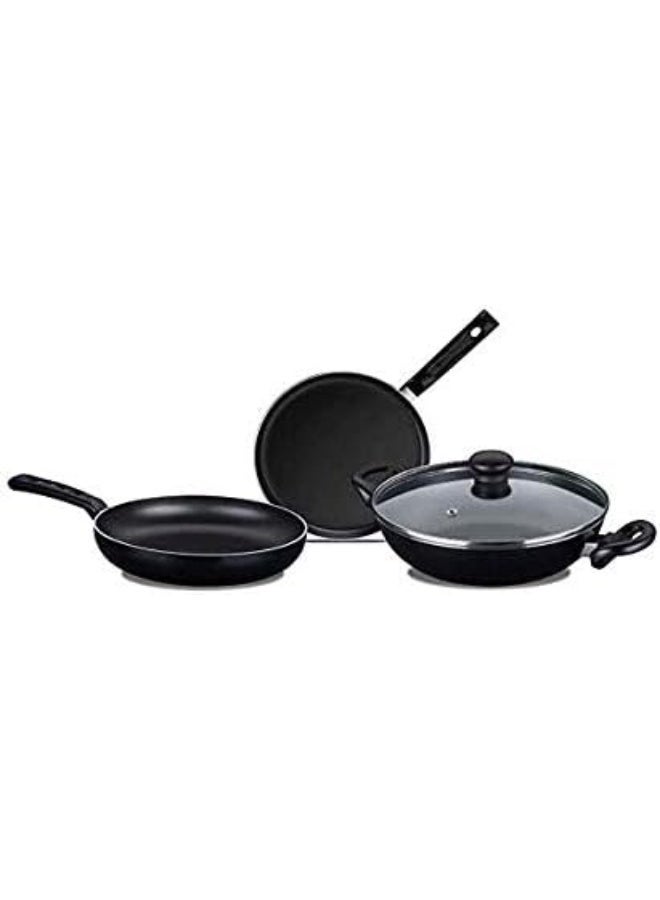 Nirlep by Bajaj Electricals Sakhi Gift Set Non Stick Induction Set of Flat Tawa, Fry Pan & Kadhai with Lid (Wine) - Image 1