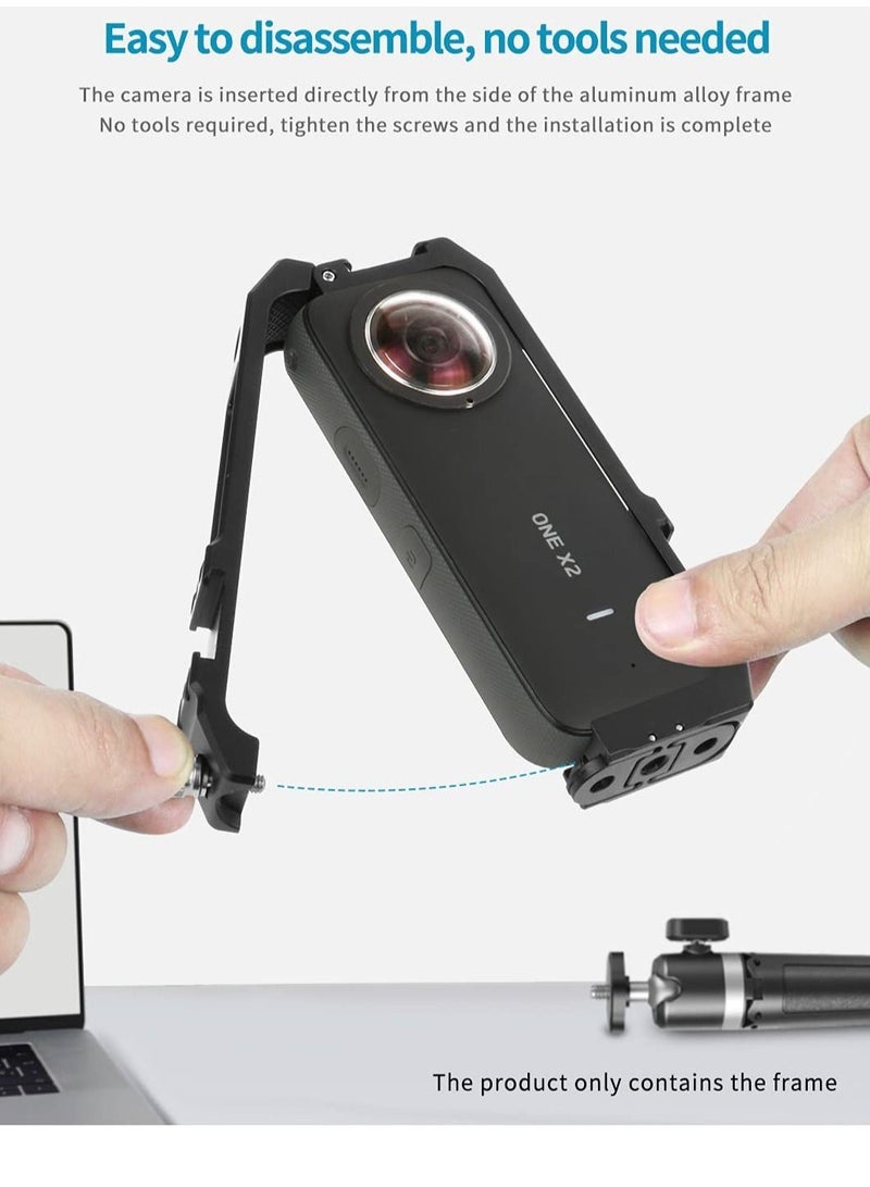 Y&D Panoramic Camera Cage Protection Frame with Magnetic Folding Mount Head Cold Shoe 1/4'' Hole Compatible Insta360 one x2 (One Pcs Frame) - Image 4