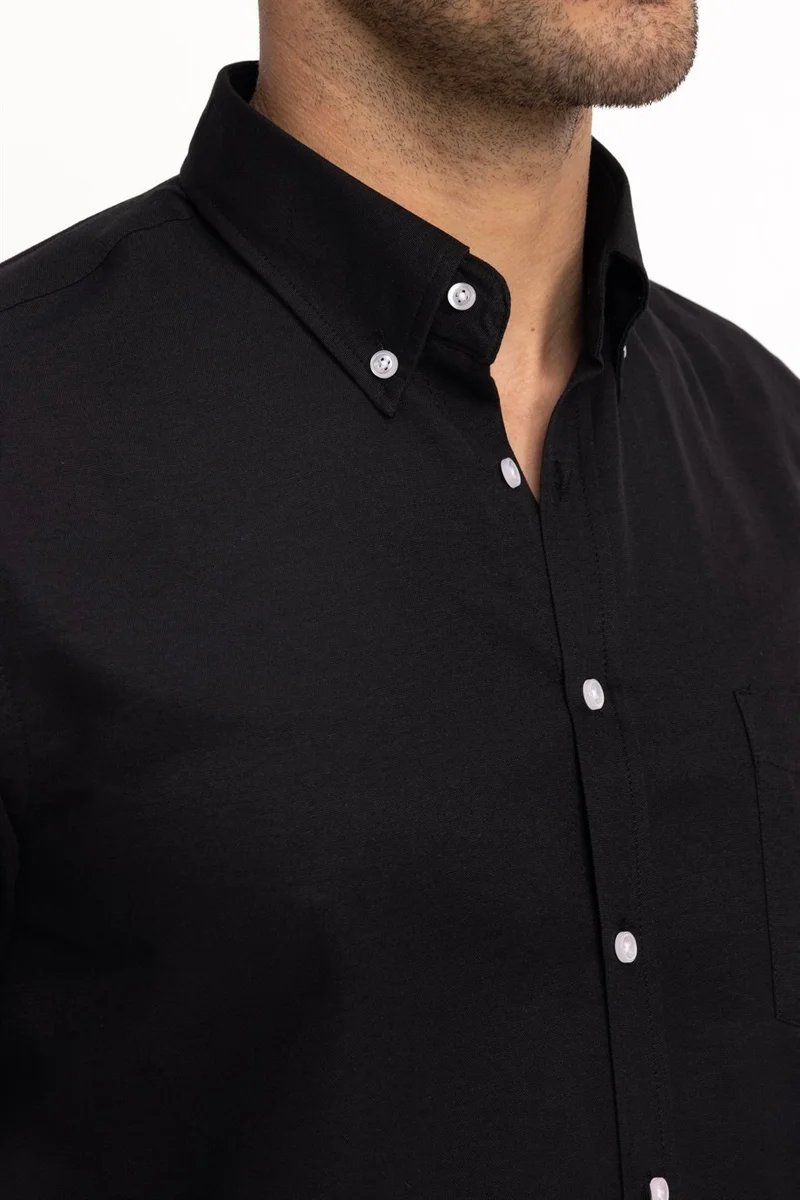 Tudors Classic Fit Long Sleeve Oxford Texture Collar Buttoned Pocket Embroidered Men's Shirt