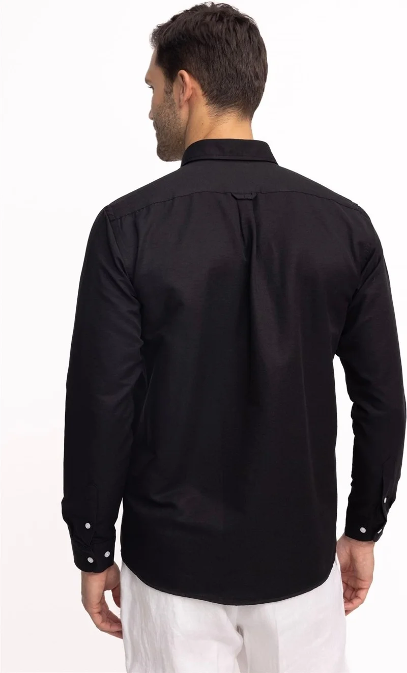 Tudors Classic Fit Long Sleeve Oxford Texture Collar Buttoned Pocket Embroidered Men's Shirt