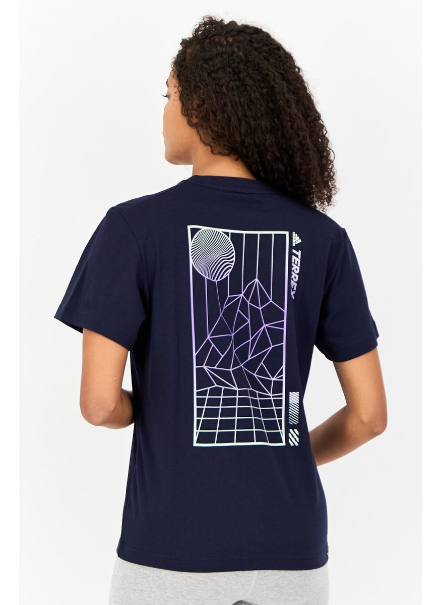 Adidas - Women Sportswear Fit Short Sleeve Hiking T-Shirt, Navy - Image 1